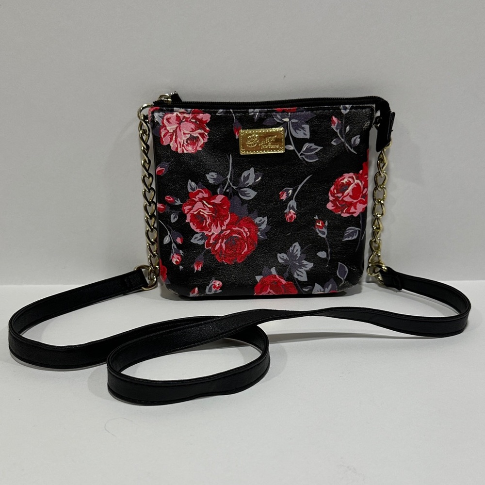 Luv Betsey by Betsey Johnson Floral Crossbody Bag – Black with Red Rose Print